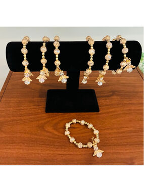 Gold & Clear Angel cross Charm glasses Beaded Bracelets. 8 pieces